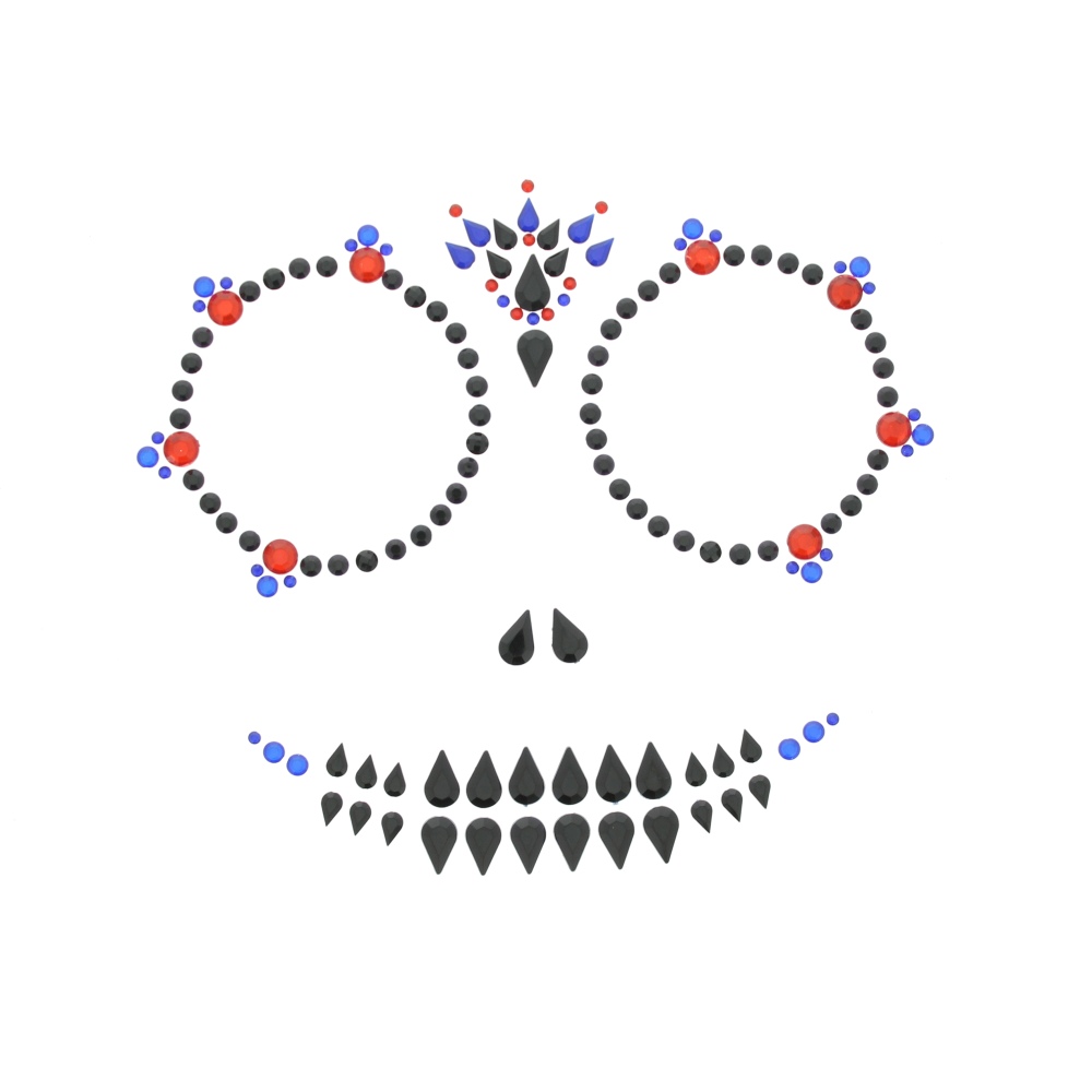 Zac's Alter Ego - Day of the Dead Skeleton Diamant-Juwel-Gesichts-Aufkleber - Mehrfarben